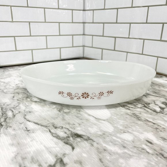 VTG Dynaware Pyr-o-rey Brown Daisy Flower Oval Casserole Dish Tray Milk Glass 12 - Picture 1 of 8